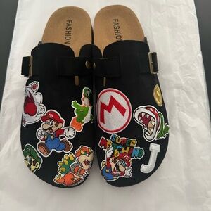 Black Slip-On Shoes with Mario Design
